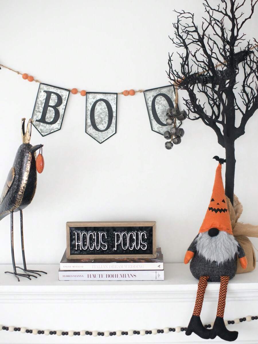 67x7.3"H Iron Boo Banner W/Bats, For Halloween Holiday Decor