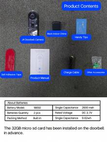 2K Wide Video Doorbell Camera, Wireless Indoor Chime, Free Cloud Storage And 32GB Micro SD Card, 2K Wide Live Video, 2K Night Vision, Weaterproof, Easy To Insallation, Human Detection And Motion Detection, Alert Message, Indoor/Outdoor - 黑色 - 查看 11