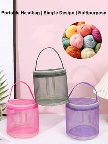 Large Capacity Drawstring Yarn Storage Bag - Easy Rotating Drum Design, With Threading Hole And Handle, Convenient For Travel, Space-Saving, Suitable For Beginner Knitters And Elderly, Ideal Gift For Christmas And Thanksgiving, Also Suitable For Handmade, Craft Storage And Craft Materials, Portable Design, Small And Durable, Made Of Polyester, Perfect Gift For Christmas And Thanksgiving, Ideal For Storing Yarn. - Multicolor - View 3