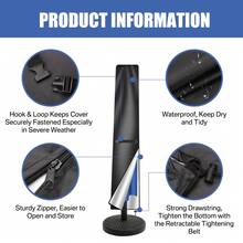 Banana-Shaped 210D Umbrella Cover With Buckle - Waterproof Durable Protection For Patio, Garden, Outdoor, Easy To Install Cover - Black - View 10