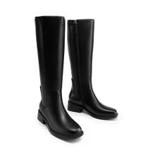 Women's Knee High Boots Square Toe Low Block Heel Side Zipper Solid Color Casual Comfort Riding Long Boots For Outfits Autumn/Winter - Black - View 6