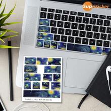 SUPSTICKER 1 pieza Pegatina para teclado, 4.01*4.72 pulgadas, diseño de cielo estrellado y gato de dibujos animados, adecuado para teclado de 13.3" Air, material de vinilo autoadhesivo, fácil de aplicar y retirar, protege el teclado del portátil de arañazos - Multicolor - Ver 3