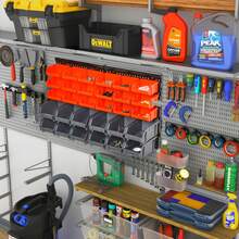30-Bin Wall-Mounted Storage Rack Organizer With Pegboard For Garages And Workshops – Efficient Tool And Supply Management In Red