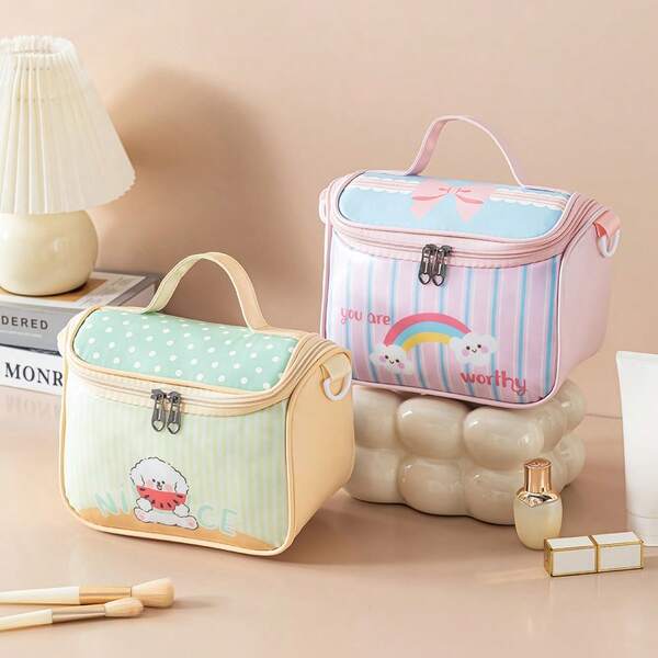 22*16*12,5 cm Kosmetyczka z motywem kreskówkowym, torba typu crossbody, duża pojemność kosmetyczki podróżnej z wodoodpornym haczykiem do zawieszania