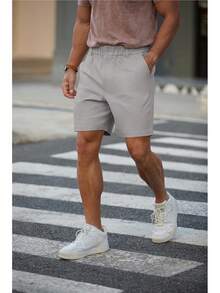 Men's Cotton Casual Classic-Fit 7" Chino Shorts Elastic Waist Daily Wear Dress Baech Summer Shorts-2025 - màu đen - Xem 11