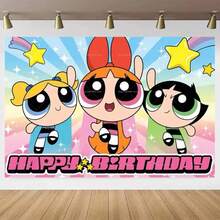 1PC Cartoon Powerpuff Girls Birthday Party Theme Photography Background Decoration Banner Baby Baptism Party Photo Props