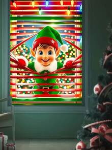 1pc Christmas Window Decoration, Reindeer Santa Snowman Pattern Background Cloth, Indoor/Outdoor Decor, Suitable For Christmas Theme Party Hanging Decor, No Power Needed, Winter Home Decor, Christmas Decoration, Not Sticker - Multicolor - View 6