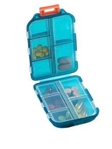 1 件旅行药丸收纳盒，10 个隔层用于存放旅行药物，便携式可折叠小药盒，日常药品容器，适用于存放药片、珠宝、配件，可放入旅行包或口袋中