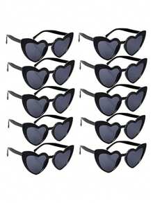 10pcs Black Heart-Shaped Glasses, Retro Heart-Shaped Glasses, Women's Fashion Retro Glasses, Heart-Shaped Glasses, Party Glasses, Suitable For Girls Shopping, Outdoor Travel And Gatherings - Black - View 6