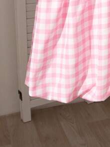 Girls Casual Plaid Pattern Bow Decor Round Neck Long Sleeve Knee-Length Dress, Suitable For Spring And Autumn - Pink - View 6