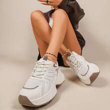 Women's New Thick Sole Sneakers, Lightweight Casual Shoes, Small White Shoes, Tennis Shoes, Versatile Running Shoes, Cute & Fashionable Lightweight Chunky Sneakers - Khaki - View 9