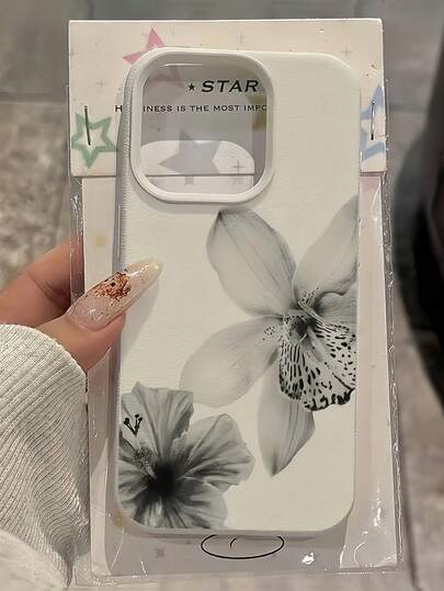 1pc Black & Gray Floral Pattern Matte Anti-Fall TPU Phone Protective Case, Compatible With Apple 17, 16, 15, 14, 13, 12, 11 Pro Max