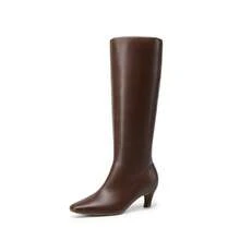 Women Knee High Boots 2 Inch Kitten Heel Fashion Comfortable  Square Toe Dating And Party Wide Calf Long Boots For Fall And Winter - màu nâu - Xem 8