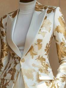 Floral Print Front Button Tie Dress, Suitable For Wedding, Office, Birthday Party, Formal Dinner - White - View 7