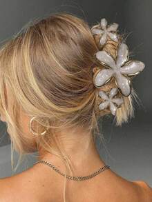 3个锌合金珐琅百合花发夹，可爱女孩夏季海滩度假发夹，雏菊花发夹，女士半包式发夹，发爪，仙女发夹（随机款式纸板），秋冬季发夹爪发饰优雅爪夹 - 彩色 - 查看 8