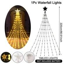 1pc Christmas Waterfall Fairy String Lights With Topper Star, Christmas Tree Decorations For Home 2025 New Year 2026
