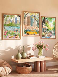 3 pezzi Quadri murali moderni ad acquerello della città di New York, cartellone su tela di New York, decorazione da parete a tema viaggio, pittura paesaggistica del Central Park di New York, opera d'arte murale dei landmark di New York, adatta per camera da letto, soggiorno, ufficio, sala da pranzo, cucina, studio, corridoio, dormitorio, bagno, regalo ideale per amici, opera d'arte da parete, decorazione da parete, decorazione per la casa, decorazione per la stanza, tela artistica da parete, cartellone, opera d'arte incorniciata, opzioni di cornice disponibili - Multicolore - Visualizzare 4