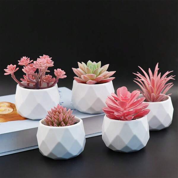 1PC Fake Succulent Plant Set - Artificial Office Desk Plants For Women - Realistic Succulent Plants - Mini Pink Christmas Decorations For Bedroom, Bathroom, Office Shelves, Thanksgiving Decorations