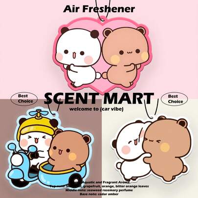 BUBU&DUDU,Cute Cartoon Bear,Couple Meme,Couple Gifts,Car Air Freshener Aromatherapy Pendant, For Car Vent, Rearview Mirror, Bathroom, Living Room, Bedroom;Car Aromatherapy Tablets, Car Air Fresheners, Rearview Mirror Hanging Decor, Car Accessories Interior Pendant, Idea S Gifts