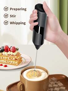 1 Set Handheld Milk Frother With 2 Detachable Milk Frother Heads, Powerful Milk Frother