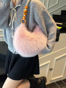 2025 Autumn/Winter Furry Handbag, Plush Small Bag, Shoulder Dumpling Bag, Wooden Bead Unique Creative Tote Bag, Shoulder Bag