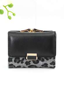 Leopard Print Snap Closure Short Women's Wallet Tri-Fold Multi-Function Purse; Solid Color Snap Closure Short Women's Wallet Tri-Fold Multi-Function Purse For Women Wallet Mini Wallet Purse Wallet Fall Small Wallet Cute Wallet - Black - View 7