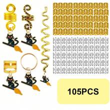 105pcs Halloween Wig Jewelry Ring African Twisted Braids Spring Braids Three-Strand Braids Hollow Braids Hair Extension Rings Dreadlocks Decorative Rings,Halloween - Multicolor - View 6