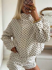 HZXVIC Ladies' Autumn New Polka Dot Foam Yarn Drawstring Zipper Ribbed College Standing Collar Jacket Jacket - trắng - Xem 8