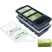 Silicone Freezer Tray With Lid - Soup Freezer Container Molds - Large Ice Cube Tray- Makes 8 Perfect 1 Cup Portions Cubes, 2-Pack Freezer Storage  Soups  Meal Prep - Oven  Dishwasher - - 1杯,灰色 - 查看 1