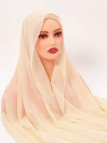 1pc Women Magnetic Solid Color Chiffon Snood Loop Scarf Hijab, Convenient Breathable & Comfortable, Suitable For Daily Wear For Dress - Magnetic Buckle Lazy Scarf Tube Hat Integrated Headscarf - View 24