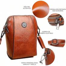Bolso Crossbody Mujer - Pequeños Bandolera Bolsa para Teléfonoóvil, Monedero Suave PU Cuero Impermeable con Cremallera de 2 Capas Cartera Hombro y Bolso de Mano - Marrón - Ver 4