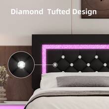 Twin/ Full/ Queen Size Bed Frame With LED Lights, Upholstered Platform Bed With Diamond Tufted Headboard, No Box Spring Needed, Noise Free, Easy Assembly, Black/ White/ Pink, Twin/ Full/ Queen - màu đen - Xem 3