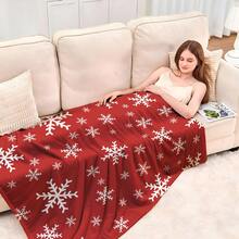 1pc Christmas Theme Super Soft Fleece Blanket, Red Snowflake Print Flannel Blanket, Soft Texture, Warm Function, Practical Throw Blanket For Bedroom, Living Room, Christmas Decor, Office Nap, Camping - Red - View 8