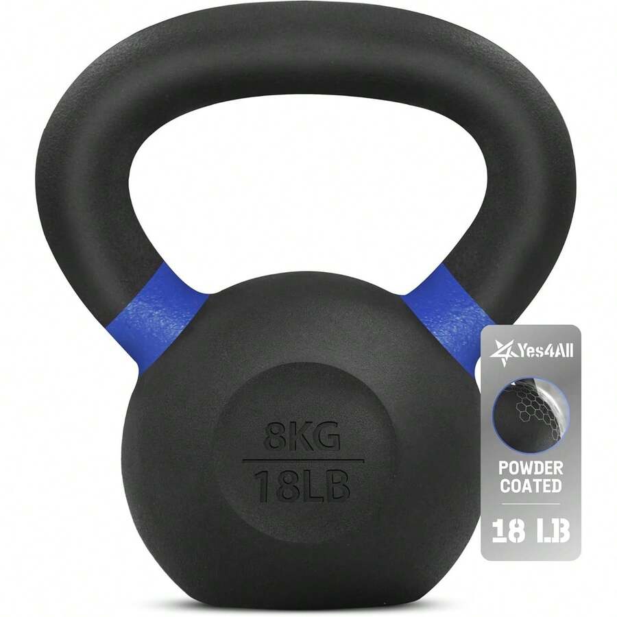 Powder Coated Cast Iron Kettlebell Strength Training Kettlebells Weight Set For Full Body Workout, Home Gym - C - Dark Blue - 8 KG / 18 LB - View 1