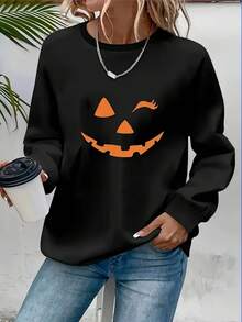 Women's Halloween Ghosts Printed Sweatshirt - Cozy Fall/Winter Pullover, Long Sleeves, Crew Neck, Casual, Perfect For Halloween Party Outfits, Everyday Fall Fashion And Fall/Winter Outfits, Playful Design, Soft Fabric, Comfortable Material, Fashion Apparel