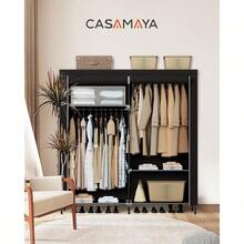 Portable Closet 61.8 Inch Large Capacity Wardrobe Closet With Cover Clothes Storage Organizer With Shelves And 2 Hanging Rods Easy To Assembly Black PCT222B01