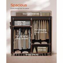 Portable Closet 61.8 Inch Large Capacity Wardrobe Closet With Cover Clothes Storage Organizer With Shelves And 2 Hanging Rods Easy To Assembly Black PCT222B01