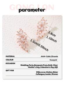 1 Pair Luxury Floral Cubic Pendant Earrings, Bridal Wedding Jewelry Gift For Girlfriend - Rose Gold - View 5