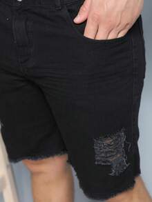 Men's Ripped Colorful Bermuda Jeans - Negro - Ver 5