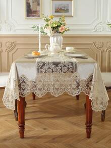 1 件 100% 涤纶厚天鹅绒面料优雅 3D 金线刺绣蕾丝花边桌布，适用于厨房、餐桌、会议桌、方桌/圆桌、书桌、咖啡桌、梳妆台、家居装饰、派对、节日、婚礼、别墅、庭院、野餐、橱柜、钢琴罩、客厅、卧室、室内/室外、所有季节、矩形/方形桌布、房间装饰、派对、婚礼、户外家具，多种尺寸可供选择 - 卡其色 - 查看 18