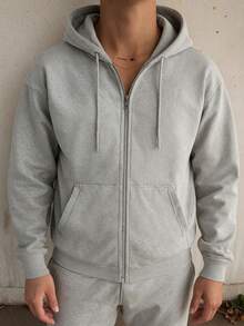 Unisex American Style Zip-Up Hoodie Sweatshirt, Casual Jacket, Versatile, Autumn/Winter - Grey - View 2
