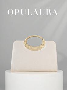 OpulAura 女士时尚闪亮水晶钻晚宴手拿包，奢华闪亮钻石镶嵌礼服手提包，适合晚会、派对、约会、鸡尾酒会、生日派对、新娘配饰、生日礼物 - 杏色 - 查看 6