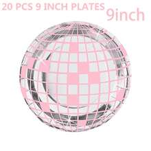 Pink Silver Disco Ball Disposable Tableware Set - 10/20Pcs Plates, 9oz Cups & Napkins For Birthday, Wedding & Dance Party Decor