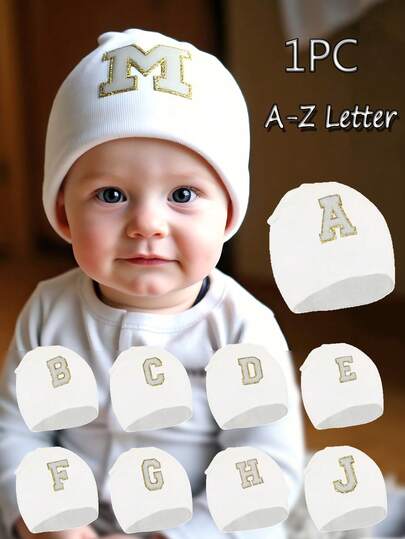 1顶婴儿字母印花针织帽，新生儿医院帽，适合男宝宝和女宝宝日常保暖和出院时佩戴