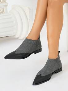 Women's Fashion Classic Short Boots, Elastic Boots, Boots, Chelsea Boots, Flat Short Boots, Christmas Party Shoes - Grey - View 14