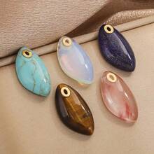 Natural Crystal Titanium Steel Oval Eye Shaped Pendant, DIY Jewelry Necklace Accessory