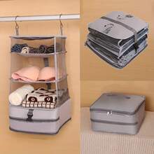 1 قطعة منظم أمتعة سفر بيج - مكعب تعبئة قابل للطي معلق مع أقسام متعددة للحمالات والملابس الداخلية والملابس، حل تخزين قماشي محمول لتنظيم الحقيبة اليدوية والحقيبة، منظم سفر، مكعب متعدد الأقسام، سحاب