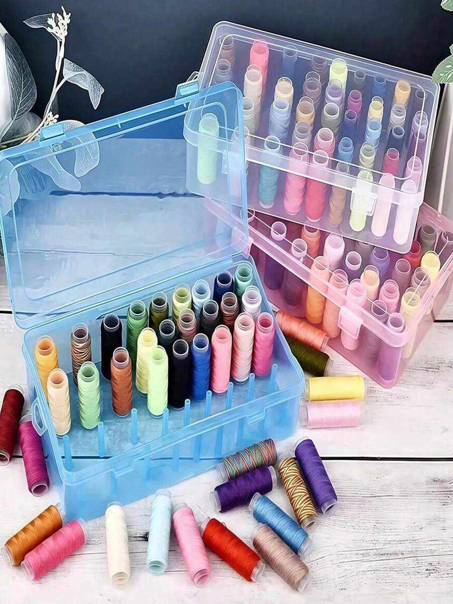 Organisateur de rangement pour 42 bobines de fil à coudre, boîte de rangement en plastique transparent pour fils à broder, étui de transport portable pour travaux d'aiguille avec poignée pour couture DIY et fournitures de couture