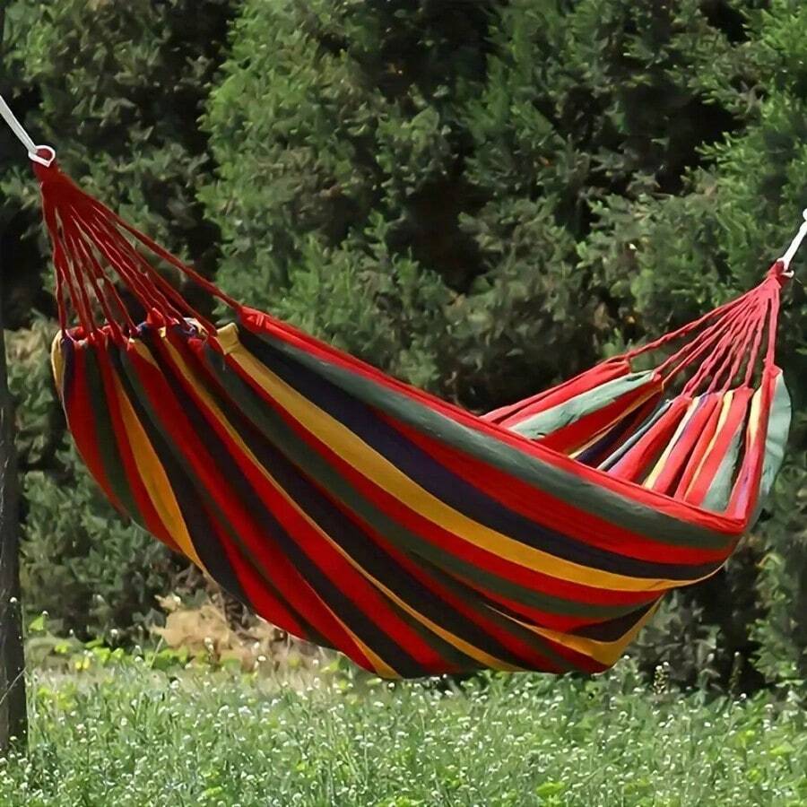 1-Pack Vibrant Colorful Cloth Hammocks With Anti-Rollover Design, Tree-Friendly Straps & Portable Storage Bag - Durable Non- Fabric For Outdoor, Indoor, Camping Use, Hammock For Camping, Indoor Hanging, Striped Pattern, Sturdy Rope Included