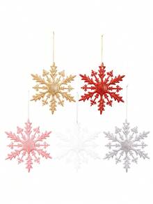 6件套圣诞节雪花装饰吊坠，五种颜色可选：红色、金色、灰色、粉色和白色。圣诞树吊坠，适用于圣诞装饰、圣诞树摆设、圣诞礼物、客厅、卧室、书房装饰以及节日送礼。 - 彩色 - 查看 9